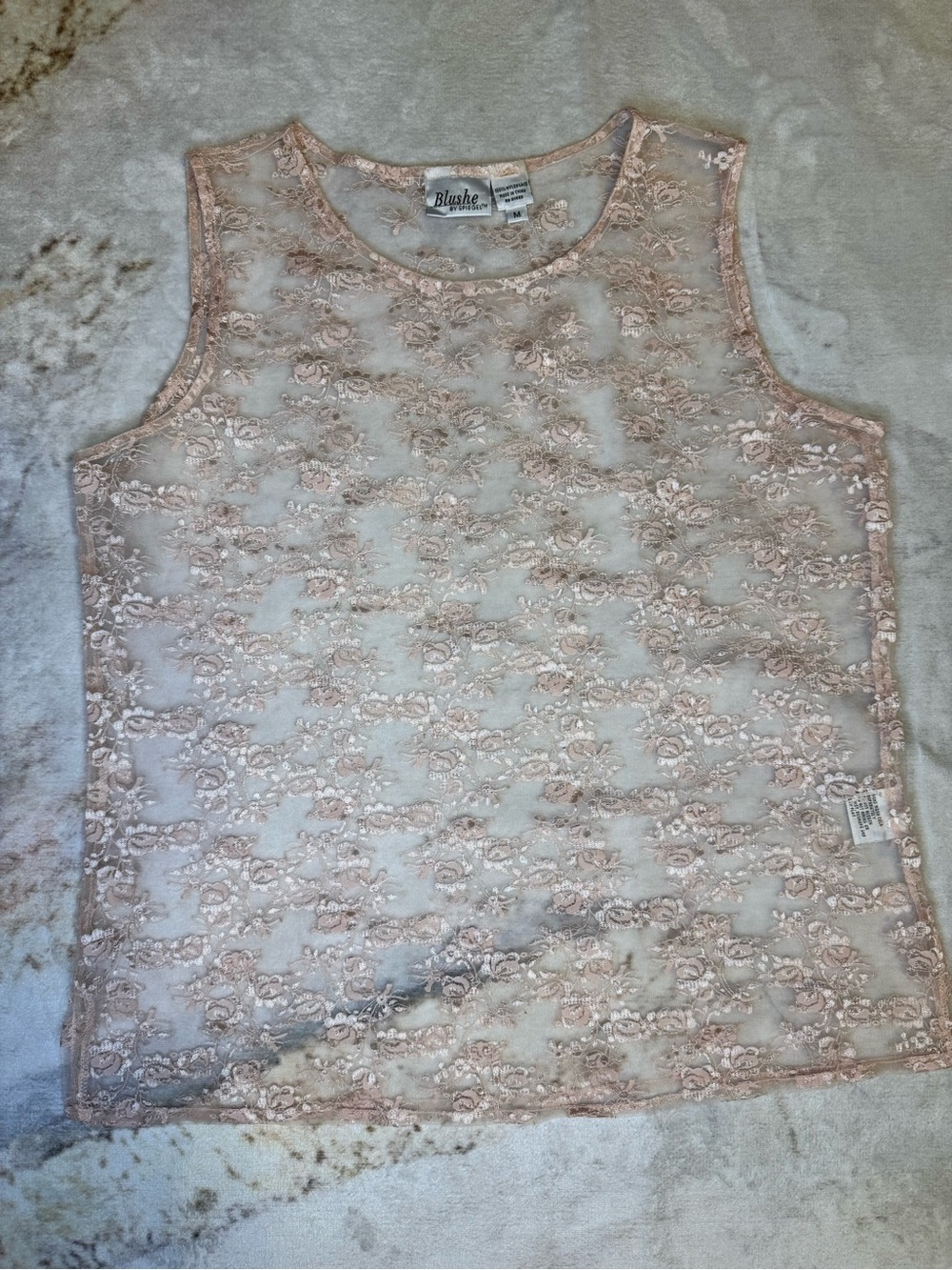 Authentic 90s/Y2K Vintage Blushe by Spiegel Pink Sheer Lace Tank Top